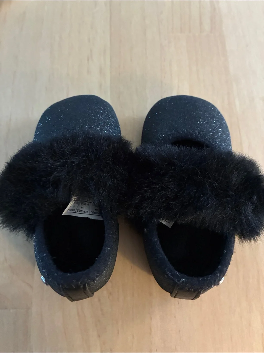 UGG Black Glitter Baby Mary Jane Shoes with Faux Fur Trim